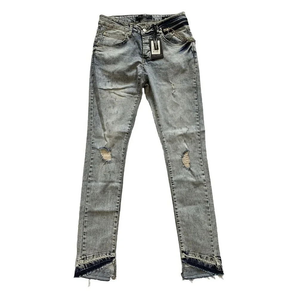 Ron Tomson Men's Blue Milano Fit Skinny Distressed Jeans Size 29x32 NWT